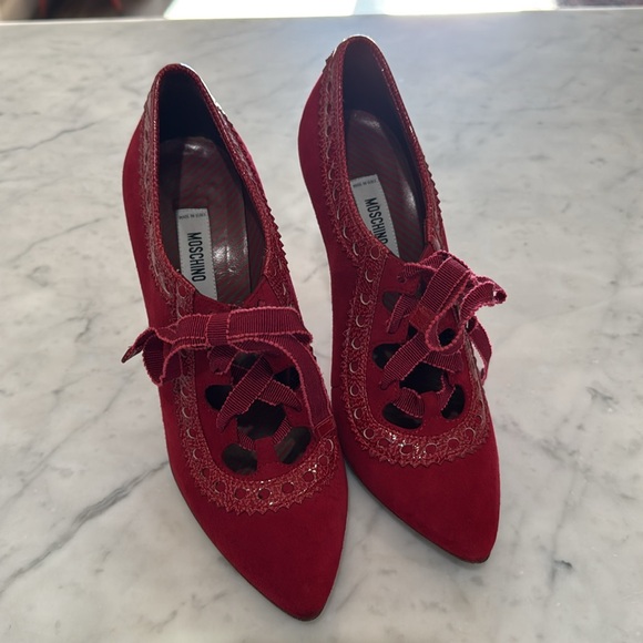 Authentic Moschino Red Suede Lace Up Bootie - Picture 10 of 12